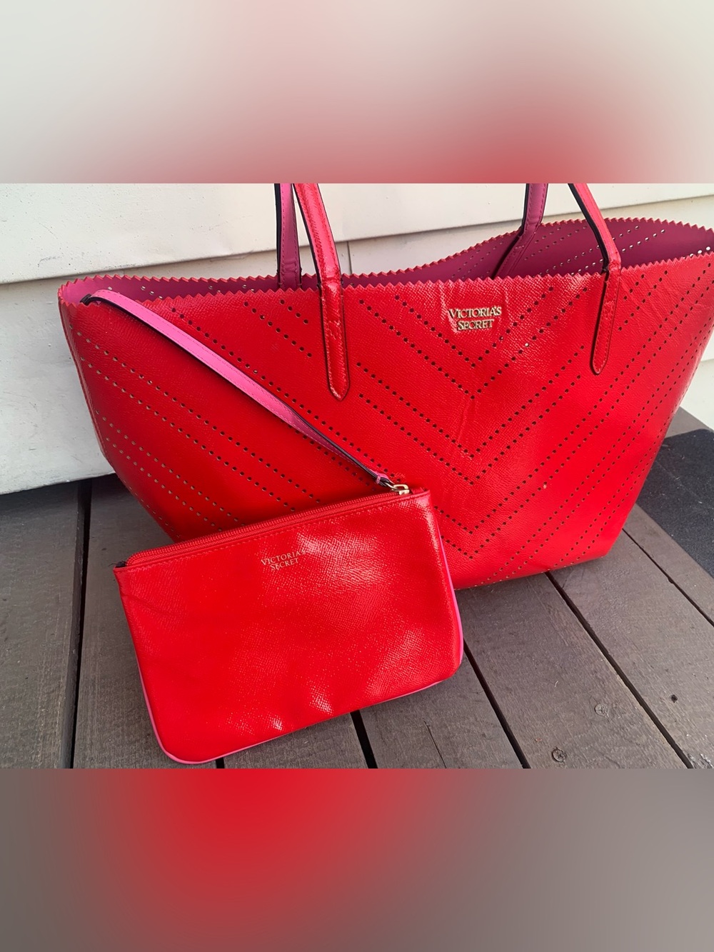 Victoria's Secret Red Tote with matching make up bag